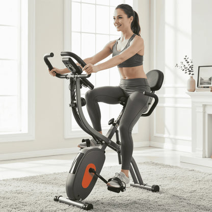 Folding Exercise Bike 4 in 1 Magnetic Stationary Recumbent Bike 10 Level Resistance for Home Use with Arm Resistance Bands