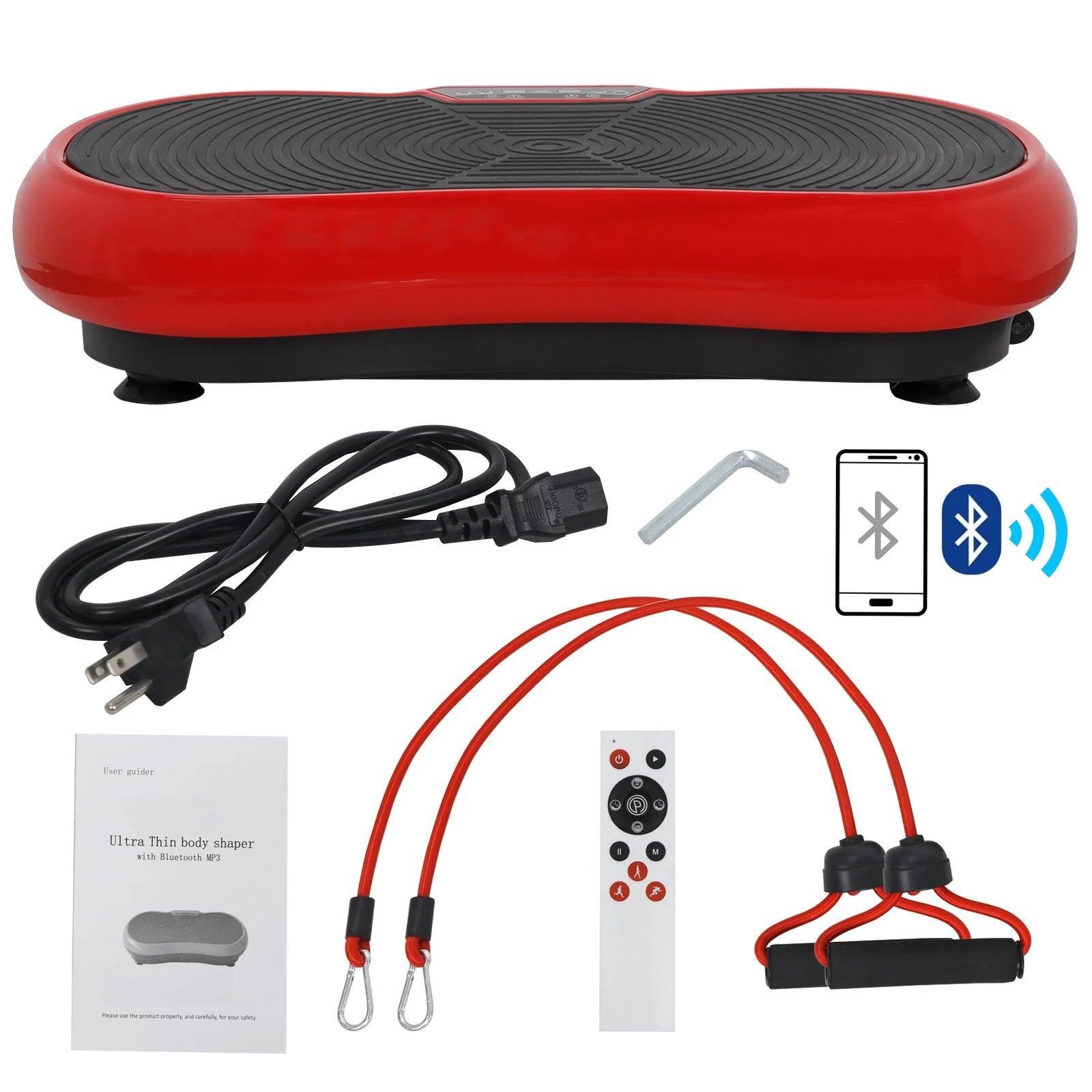 Máquina De Ejercicio Con Placa De Vibración, Plataforma Para Entrenamiento De Cuerpo Completo En Casa Con Bluetooth Rojo
