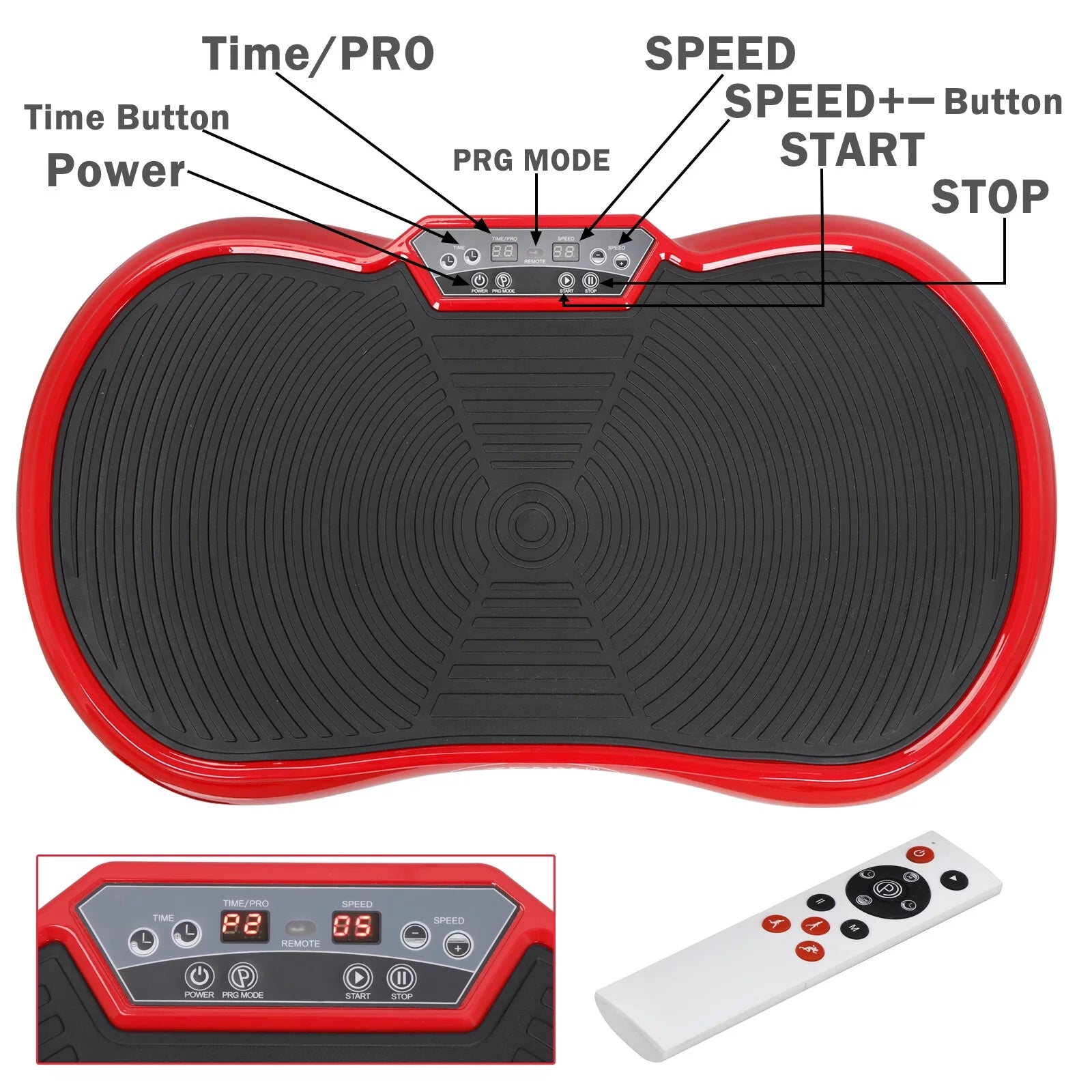 Máquina De Ejercicio Con Placa De Vibración, Plataforma Para Entrenamiento De Cuerpo Completo En Casa Con Bluetooth Rojo